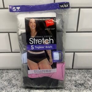 Hanes Womens 14/6X Briefs Multi Cotton Stretch 5 Pack Tagless Just My Size Plus